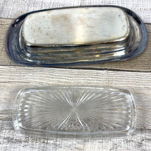 Wm Rogers Silver Plate MCM Covered Butter Dish Starburst Glass Insert Lid VTG - Picture 13 of 14
